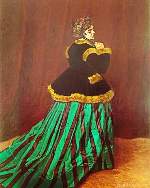 Woman In A Green Dress In A Garden Painting By Numbers Kits
