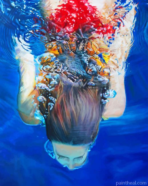 Girl Swimming Underwater Painting By Numbers Kits