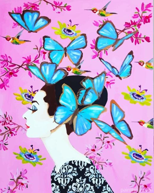 Blue Butterflies Woman Painting By Numbers Kits