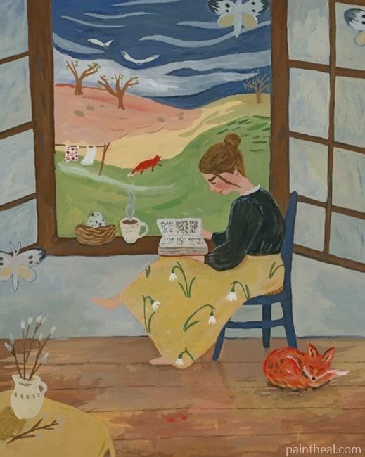 Nerdy Woman Reading A book Painting By Numbers Kits