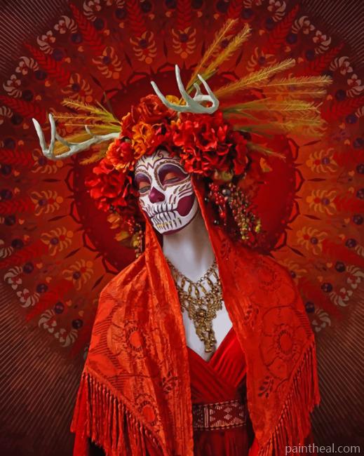 Red Skull Woman Painting By Numbers Kits