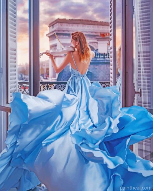 Woman Wearing A Blue Dress Painting By Numbers Kits