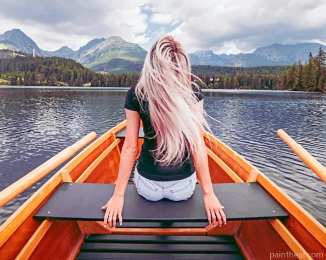 Woman Boat In Braies Lake Painting By Numbers Kits