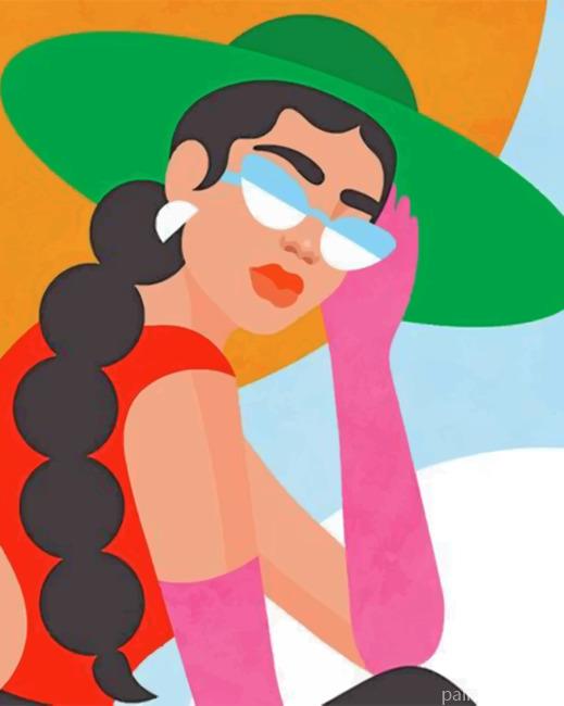 Woman Wearing A Green Sunhat Painting By Numbers Kits