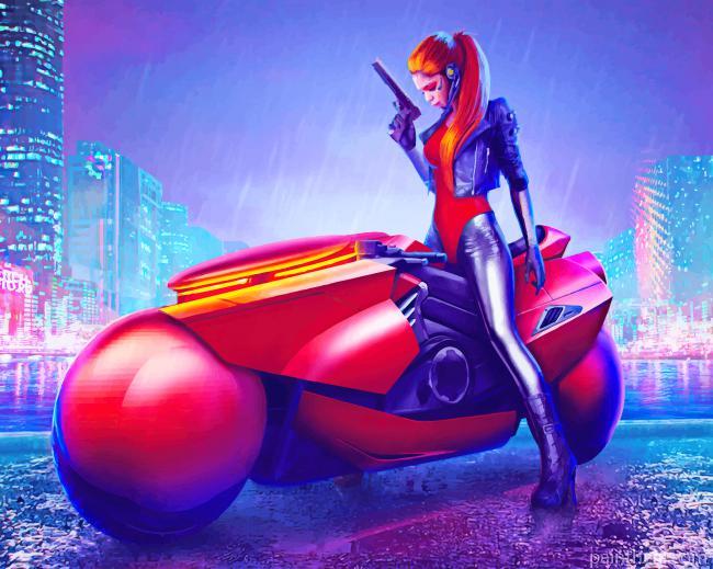 Cyberpunk Girl On Bike Painting By Numbers Kits