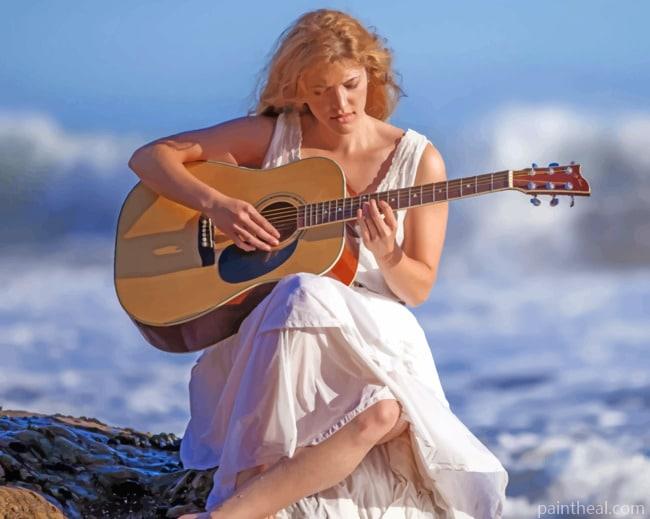 Guitar Artist Girl Painting By Numbers Kits
