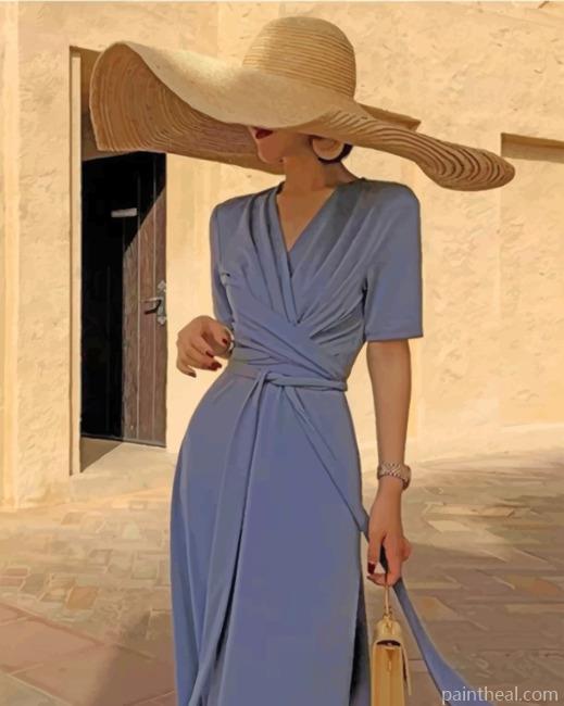 Aesthetic Woman Wearing A Big Sunhat Painting By Numbers Kits