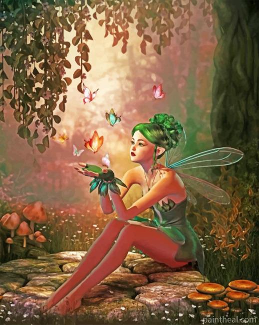 Fairy With A Green Hair Painting By Numbers Kits