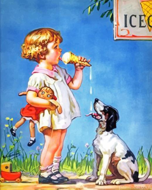 Little Girl Eating Ice Cream Painting By Numbers Kits