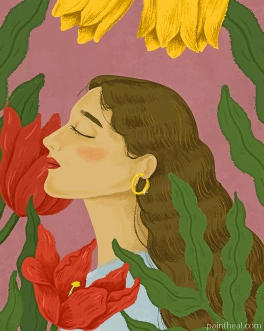Woman Surrounded By Plants Painting By Numbers Kits