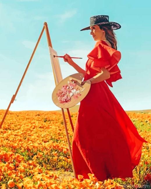 Artist In Poppy Field Painting By Numbers Kits