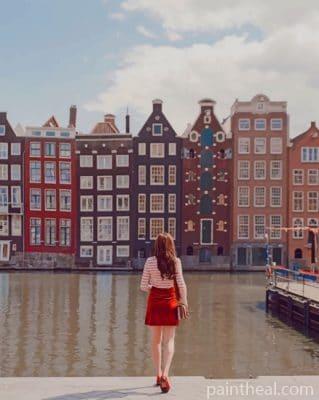 Girl Watching Amsterdam Buildings – 5D Diamond Painting Painting By Numbers Kits