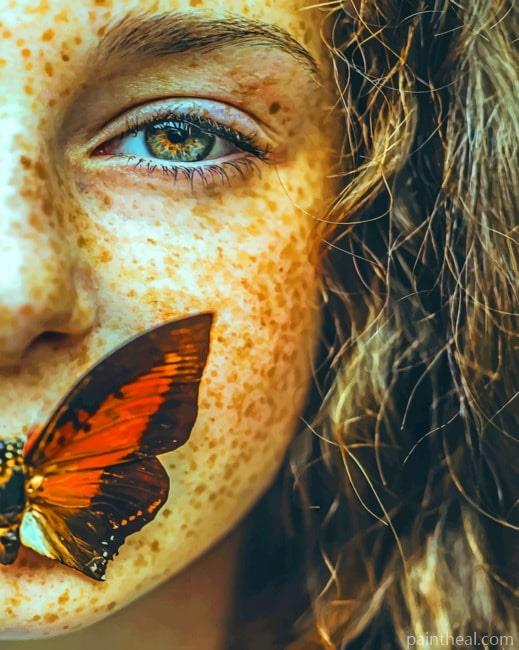 Butterfly On Girl Mouth Painting By Numbers Kits