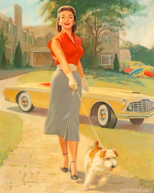 Classy Woman With Her Puppy Painting By Numbers Kits