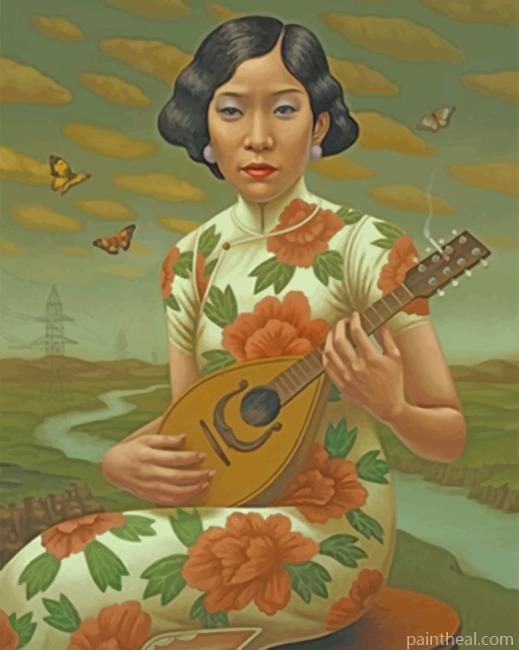 Musician Asian Woman Painting By Numbers Kits