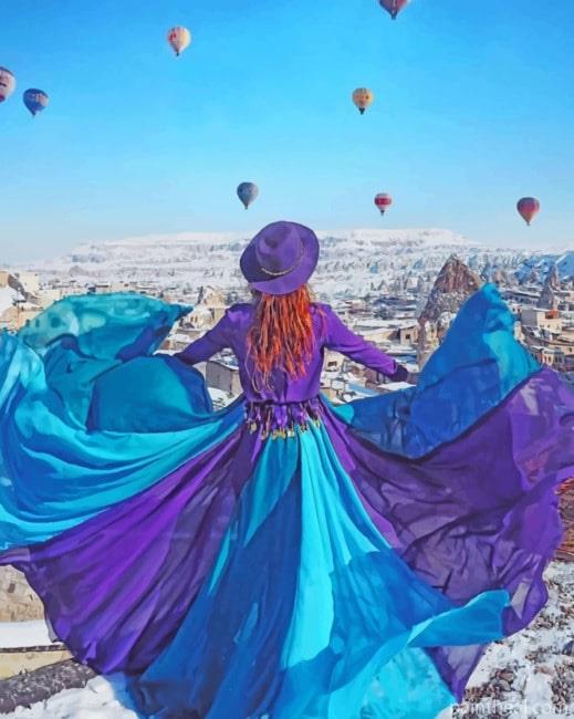 Woman Watching Air Balloons Painting By Numbers Kits
