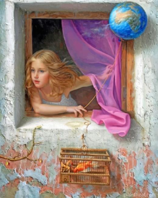 Girl Looking Through The Window Painting By Numbers Kits