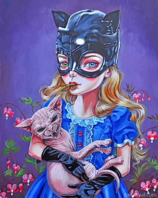 Cat Woman Holding A Mad Kitty Painting By Numbers Kits