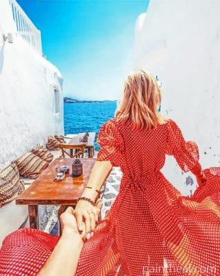 Follow Me To Santorini Greece Europe – 5D Diamond Painting Painting By Numbers Kits