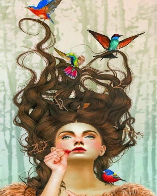 Woman And Birds Painting By Numbers Kits