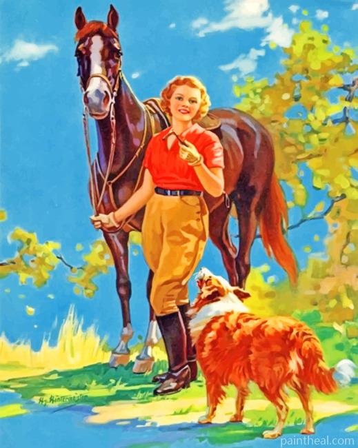 Woman And Horse 1960s Painting By Numbers Kits