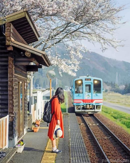 Japanese Girl Waiting The Train Painting By Numbers Kits