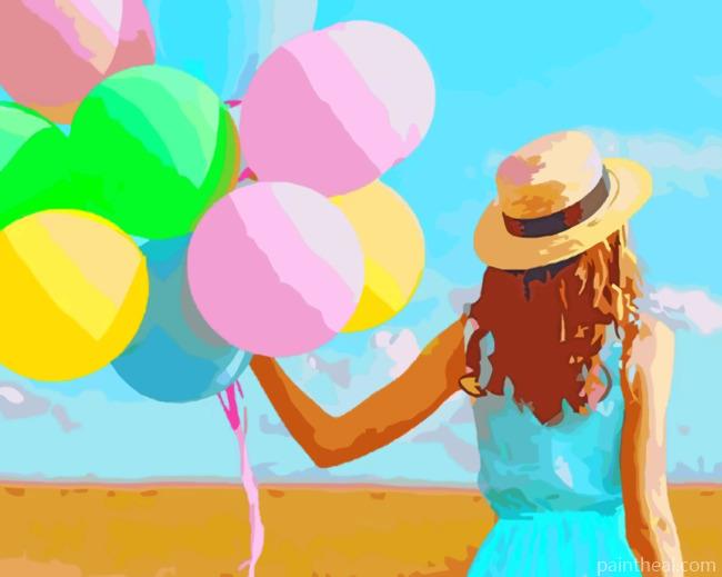 Woman Holding Balloons Painting By Numbers Kits
