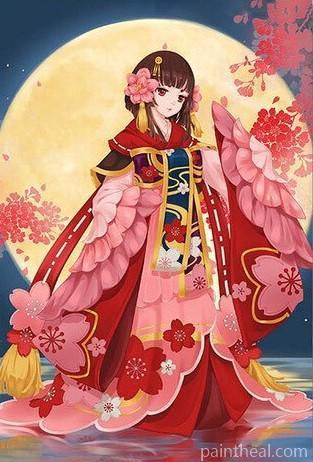 Girl in A Red Kimonos Painting By Numbers Kits