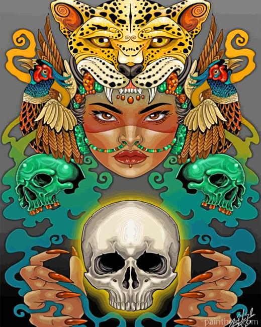 Aztec Woman And Skull Painting By Numbers Kits