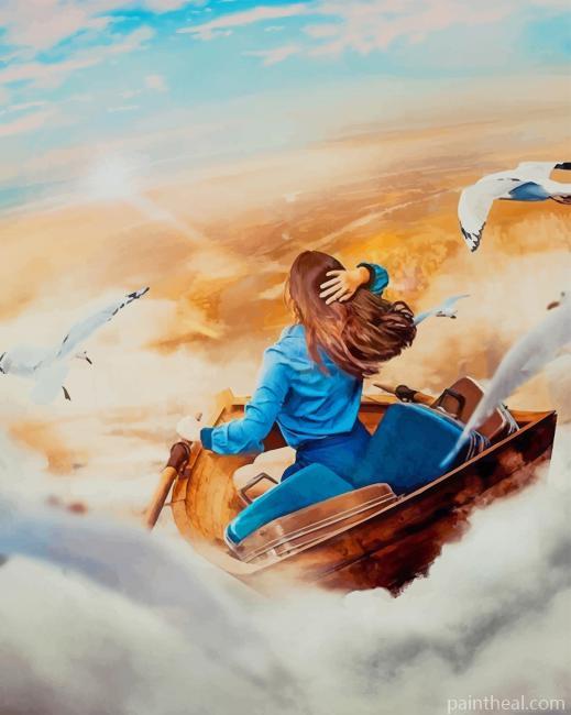 Girl Flying With Birds Painting By Numbers Kits