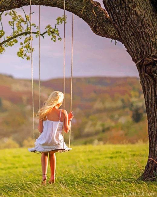 Girl In Tree Swing Painting By Numbers Kits