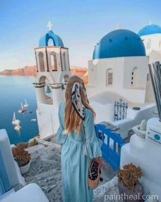 Blondy In Santorini Greece – 5D Diamond Painting Painting By Numbers Kits