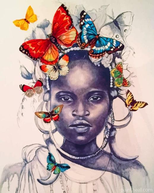 African Girl With Butterflies Painting By Numbers Kits