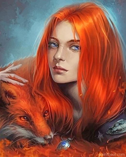 Orange Fox Woman Painting By Numbers Kits