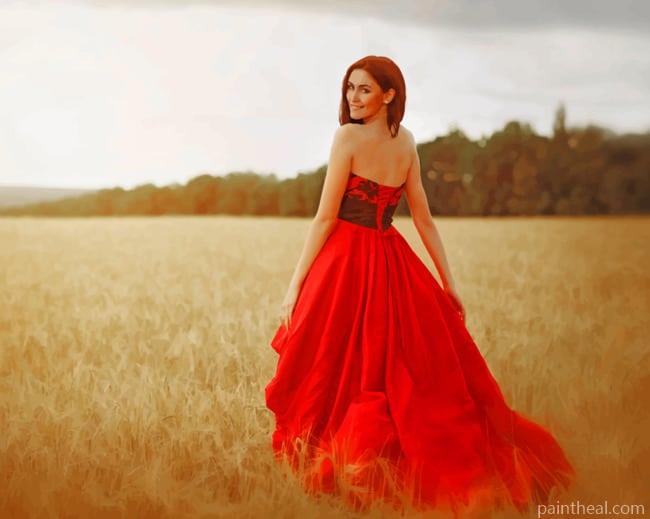 Lady In Red Dress Painting By Numbers Kits