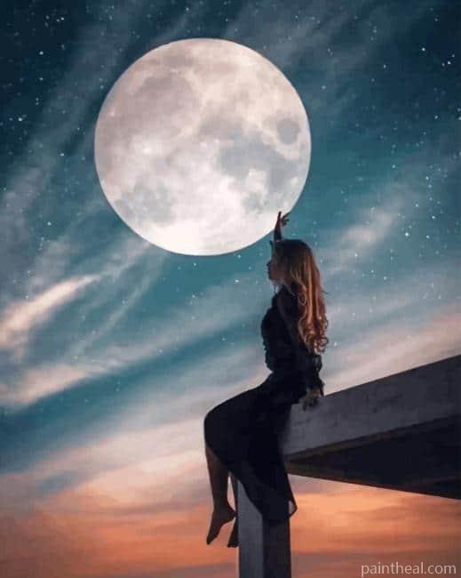 Woman Touching Moon Painting By Numbers Kits