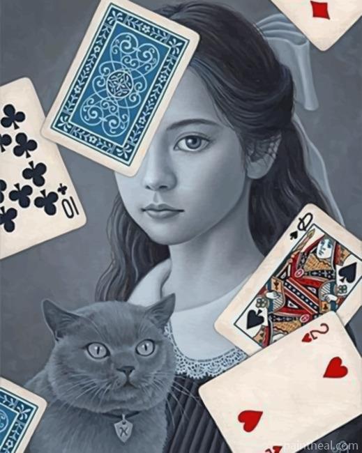 Cards Woman And Cat Painting By Numbers Kits