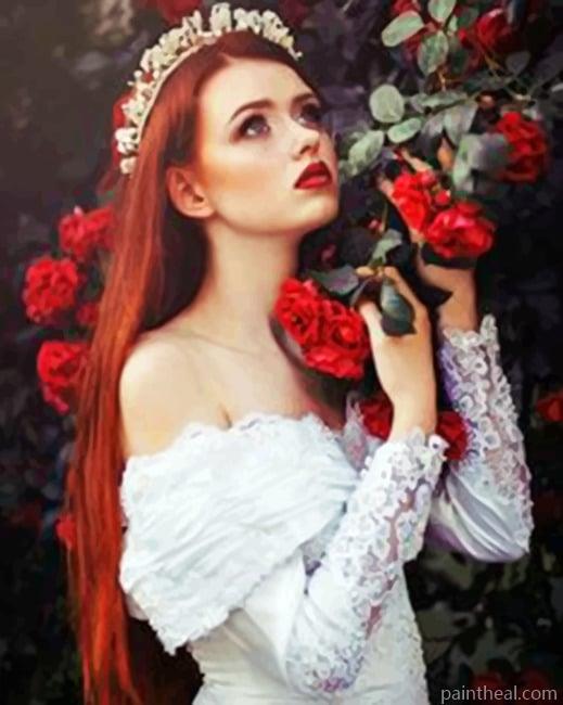 Lady With Red Roses Painting By Numbers Kits