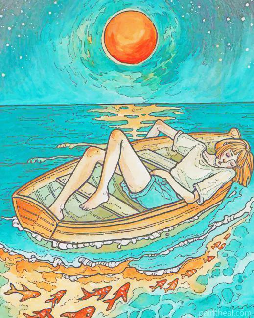 Girl On A Boat Illustration Painting By Numbers Kits