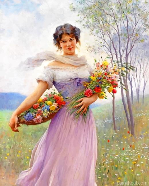 Woman Holding Flowers Painting By Numbers Kits