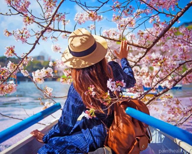 Girl In The Cherry Blossoms Painting By Numbers Kits