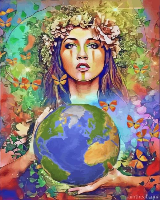 Woman Holding Earth Painting By Numbers Kits