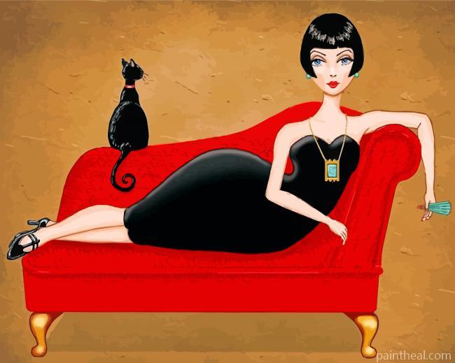 Classy Lady And Cat Painting By Numbers Kits