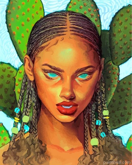 Black Woman And Cactus Painting By Numbers Kits