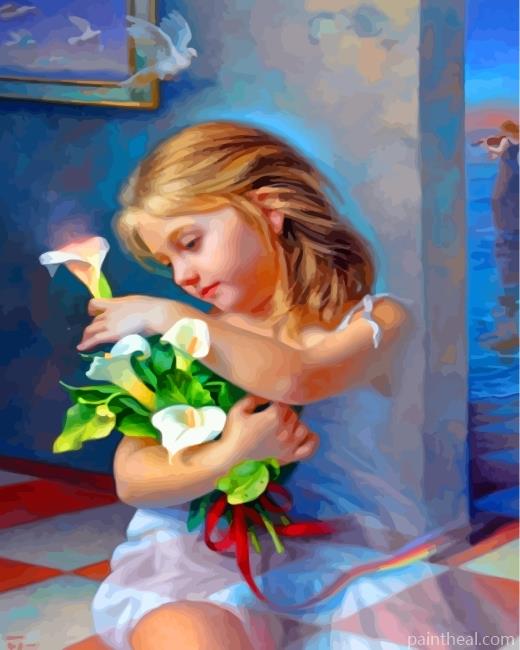 Girl Holding Flowers Painting By Numbers Kits