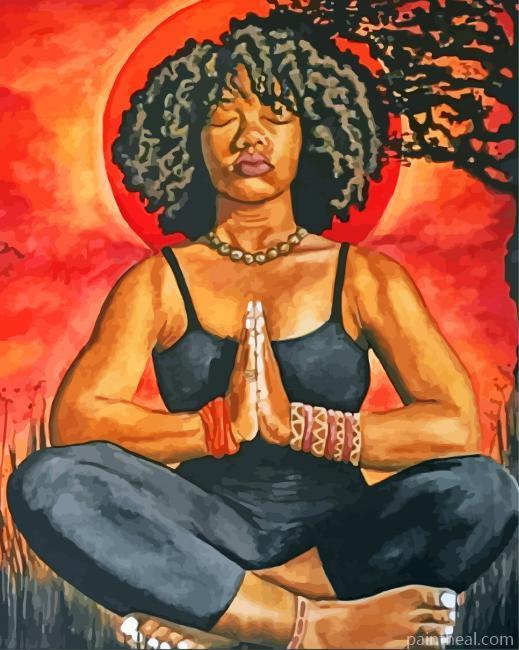 Afro Woman Doing Yoga Painting By Numbers Kits
