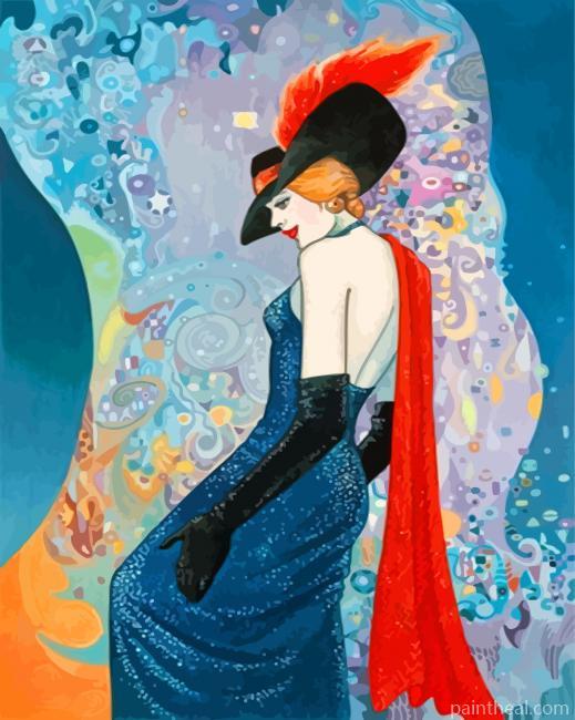 Deco Lady Wearing Black Hat Painting By Numbers Kits