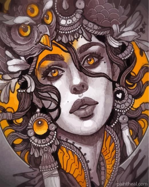 Woman And Owl Painting By Numbers Kits