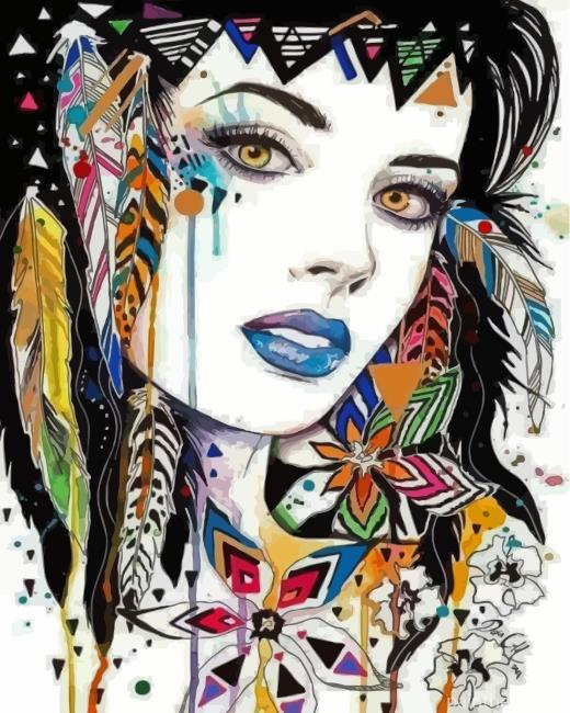 Native American Girl Hippie Art Painting By Numbers Kits
