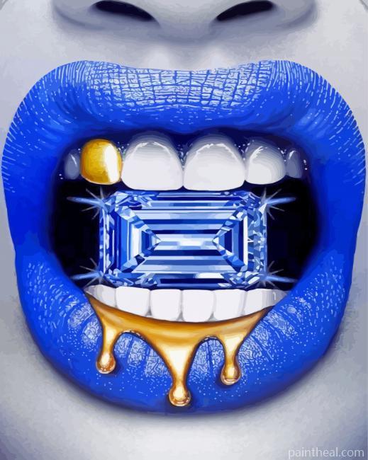 Blue Lips With Grill Painting By Numbers Kits